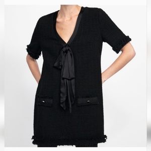 Zara Woman Black Tweed Dress With Bow Size Small EUC